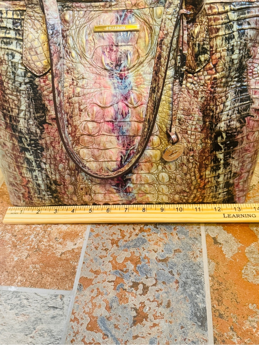 RARE! Collectors Vintage Brahmin Medium Julian Opal Croc Embossed Leather Tote! - Picture 14 of 16